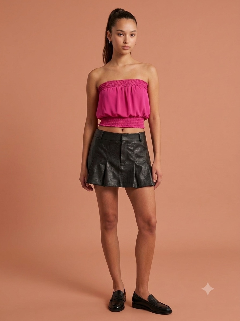 Smocked Strapless Crop Top in Bright Pink - Women